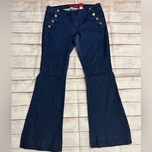Boutique Sailor Button Wide Leg Jeans Dark Wash 70s Flare Size 11